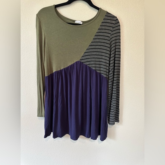 Egs for Eloges/ Tops / Navy olive Color BlockTunic Large - Picture 2 of 6